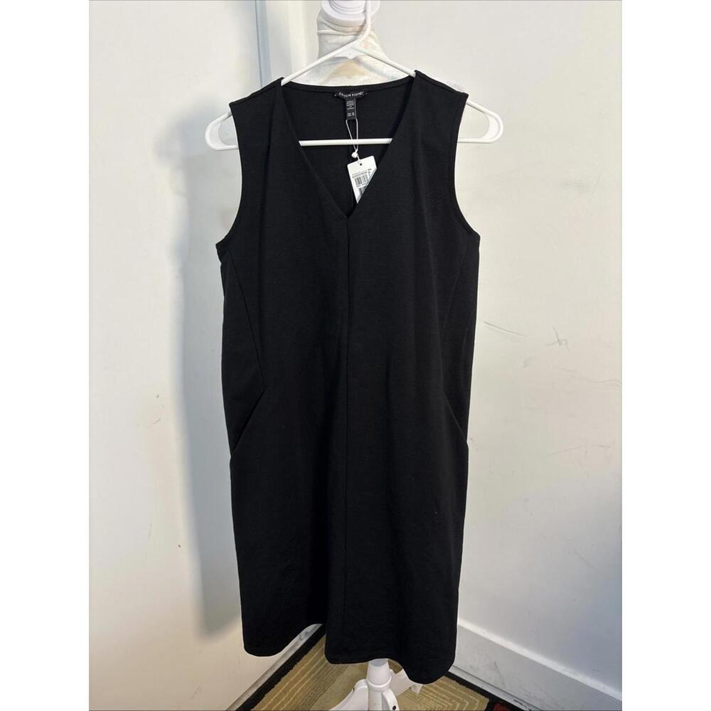 NET Eileen Fisher V-neck Jumper Dress Pockets Organic Cotton Lagon Capsule Prepp